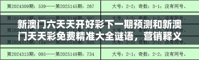 新澳門六天天開好彩下一期預(yù)測(cè)和新澳門天天彩免費(fèi)精準(zhǔn)大全謎語，營銷釋義、專家解析解釋與落實(shí),小心言過其實(shí)推廣